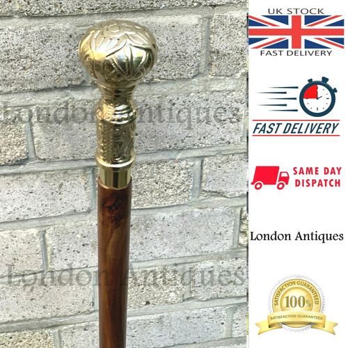 Wooden walking stick - wooden, brass