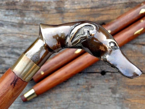 Brass dog head handle - brass,