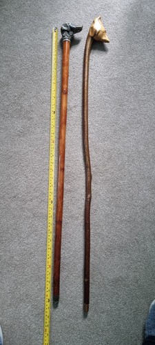 Pair vintage canes fox dog - pair, fox/dog