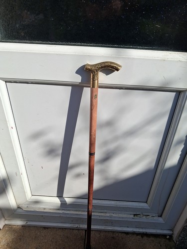 Brass handle wooden walking - brass,